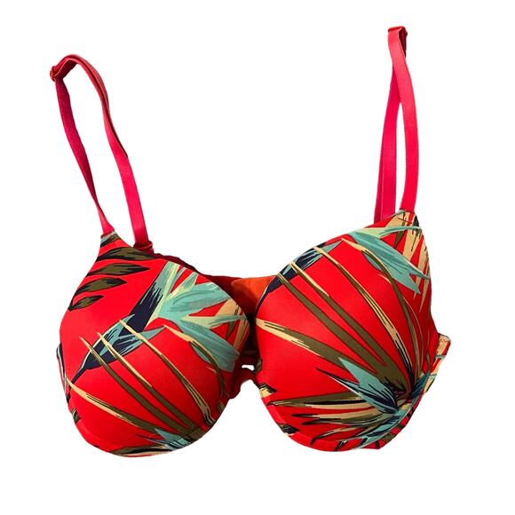 PINK by Victoria's Secrets Red Tropical Palms Wear Everywhere Push-Up Bra 34C - Picture 3 of 10